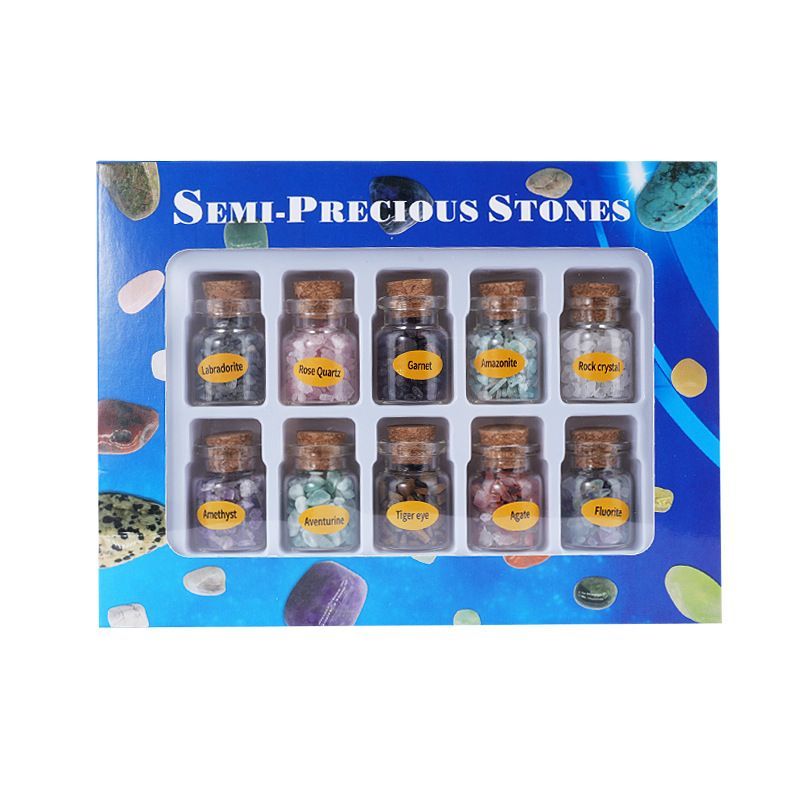 Kit de amostra de minério de minério de garrafa à deriva mini ensino infantil desgaseificando cristal triturado minério de pedra ornamento padrão
