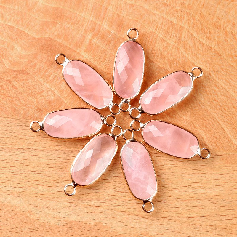 1636-Cristal Natural Oval Corte Duplo Pingente De Buraco Duplo Diy Acessórios Colar Brincos Acessórios Conector