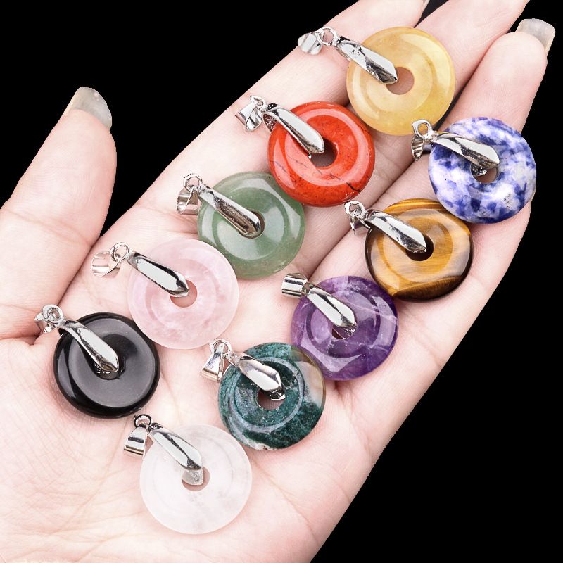 2078-Acessórios de pingente de fivela de segurança para os olhos de ametista, colar de donut de cristal de jade dongling