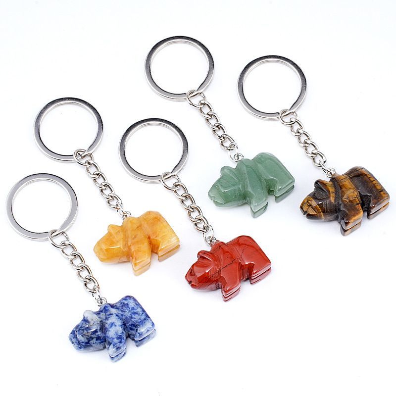 Pedra natural urso polar chaveiro criativo saco acessórios animais pedra cristal gravado urso pingente