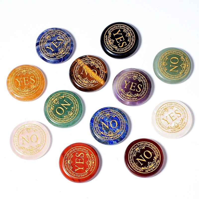 25Mm cristal natural decisão pedra transfronteiriça Europeia e americana sim / não duas opções uma dupla face letras redondas ágata escolha pedra
