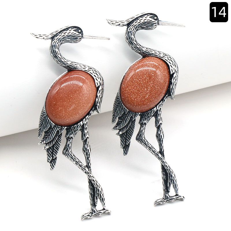 Pingente de broche incrustado de guindaste de coroa vermelha semi-preciosa de cristal natural de uso duplo, acessórios para jaqueta de alfinete de corsage