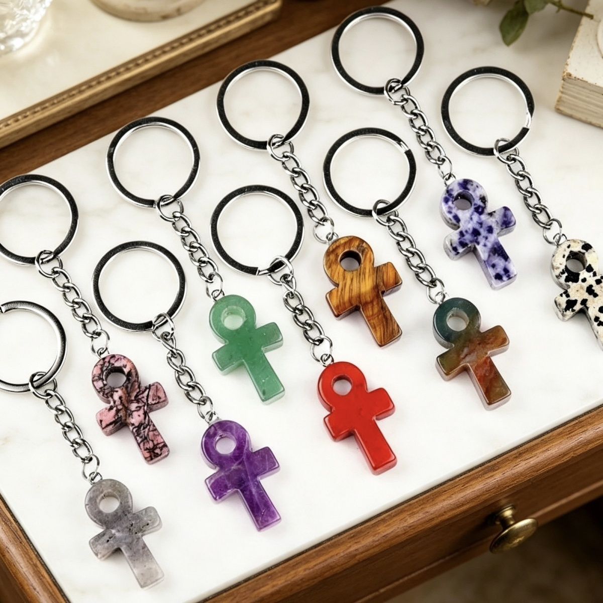 2002-Ametista Anka Cross Keychain Antiga Pedra Egípcia Símbolo de Vida DIY Pingente De Decoração De Casa