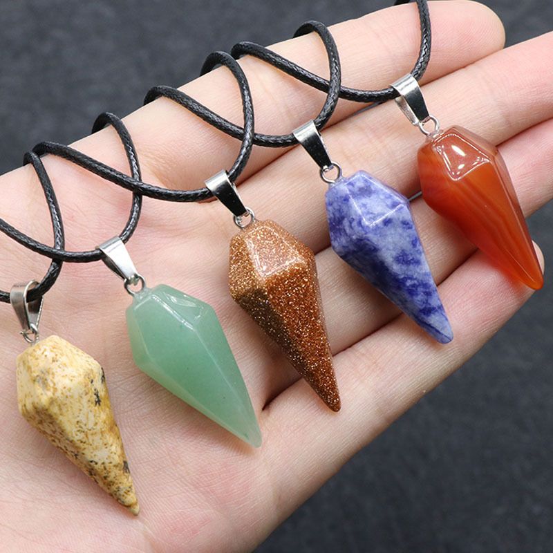 Pingente de Cristal Natural Hexagonal Cone Cônico Hexagonal Rômbolo Pêndulo eBay AliExpress Jóias