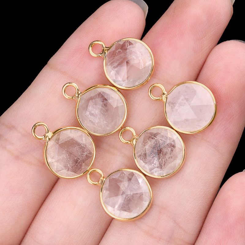 1825-Cristal natural ágata cobre bainha 10mm pingente de seção redonda DIY jóias colar brincos acessórios