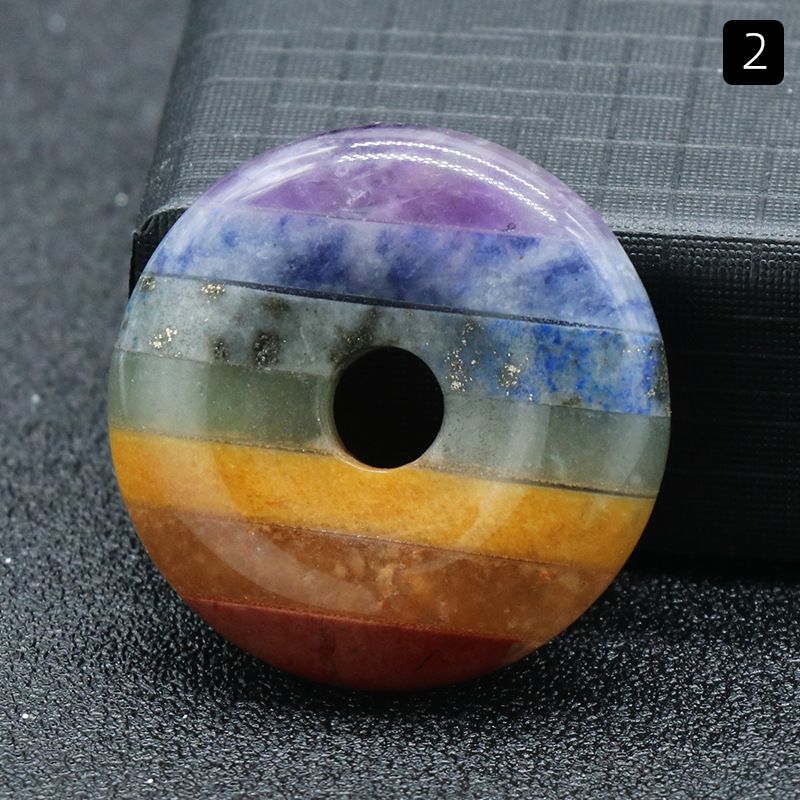 1282-Pingente de fivela de segurança de pedra colorida, emenda de pedra de cristal grande anel de buraco DIY material pendente de chakra
