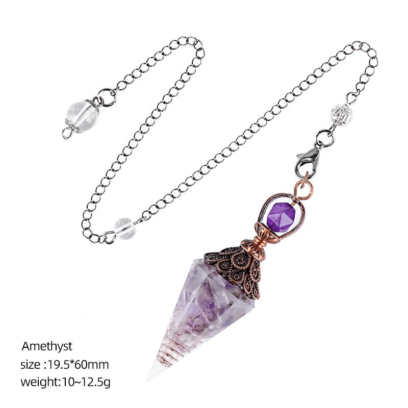 Cristal Pêndulo Cascalho Epóxi Cobre Antigo Ponta Única Hexagonal Cone Yoga Acessórios de Meditação Pêndulo de Freqüência Ajustável