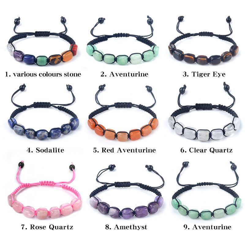 1685-Pó de cristal tigre olho ametista tecido pulseira de pedra de cristal natural chakra yoga jóias