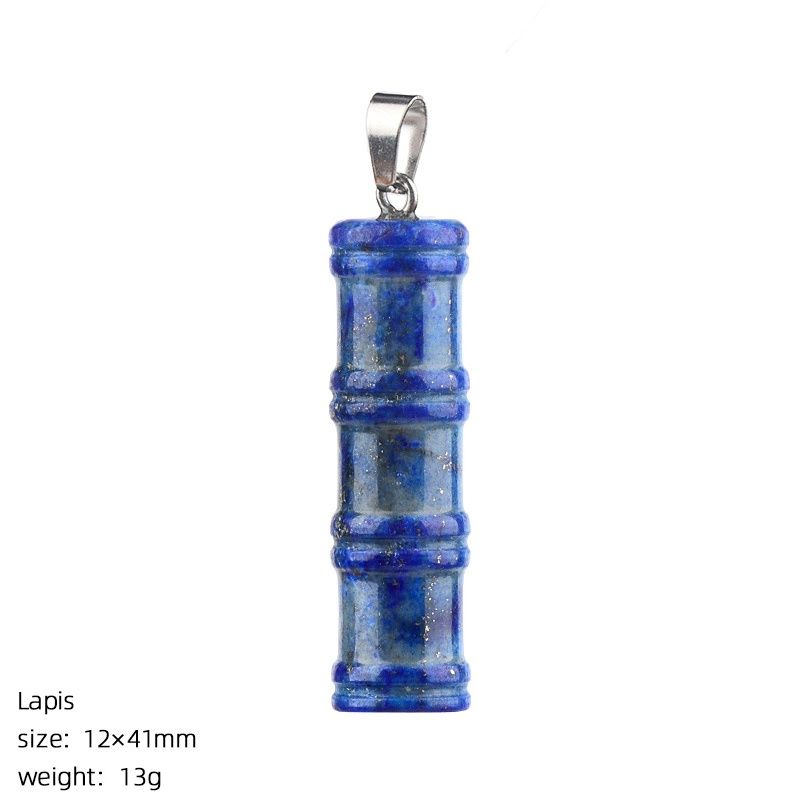 2496 Pingente de bambu de pedra natural, colar alto de junta de estilo chinês, joias de bambu de ametista de escultura tridimensional em pedra áspera.