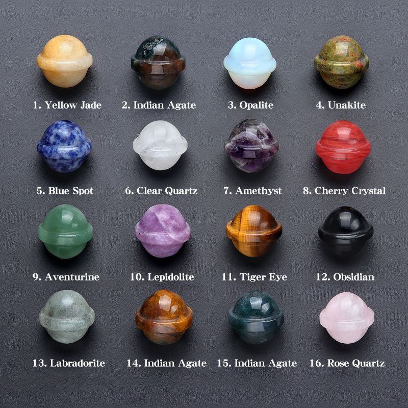 1262-Miniplaneta de pedra semipreciosa de cristal natural, planeta galáctico Universo tridimensional OVNI ornamento pequeno decorativo