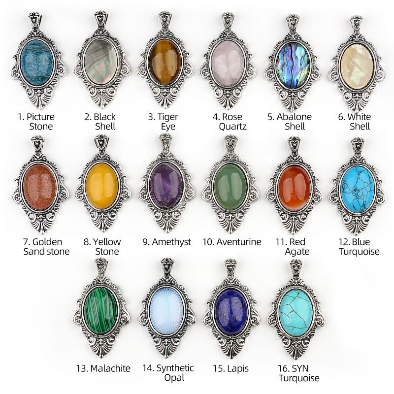 Pingente de pedra de olho de tigre natural, espelho mágico feminino estilo retro 31 * 46mm bainha pingente de cristal incrustado.