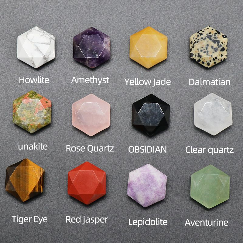 Venda quente de cristal natural pedra semi-preciosa hexagrama jogar pedra solta não porosa ágata poliédrica grande ornamento de satélite