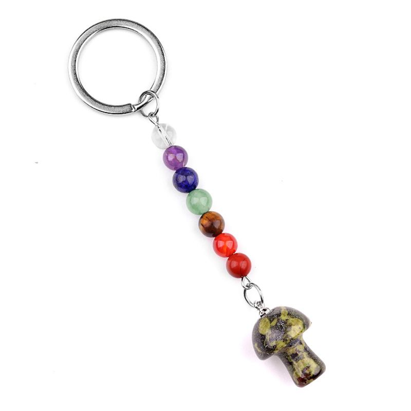 1469-Chave pingente de cristal natural colorido pedra 2cm cogumelo chaveiro saco acessórios presente atacado
