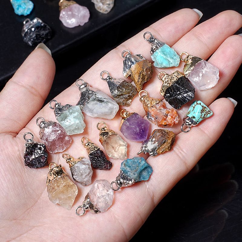 Pingente de pedra bruta de cristal natural transfronteiriço DIY colar brincos pulseira de prata dourada pedra áspera acessórios de ágata irregular