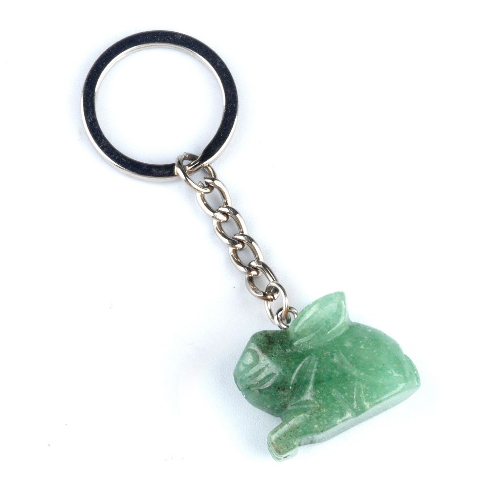 Chaveiro de coelho de 1950, pingente de chaveiro de animal gravado em pedra de ágata de cristal.