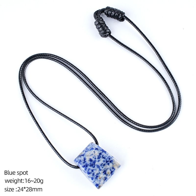 Colar de machado de cristal retro ajustado à mão tecido corda suéter corrente grande buraco trapezoidal ágata pingente de pedra