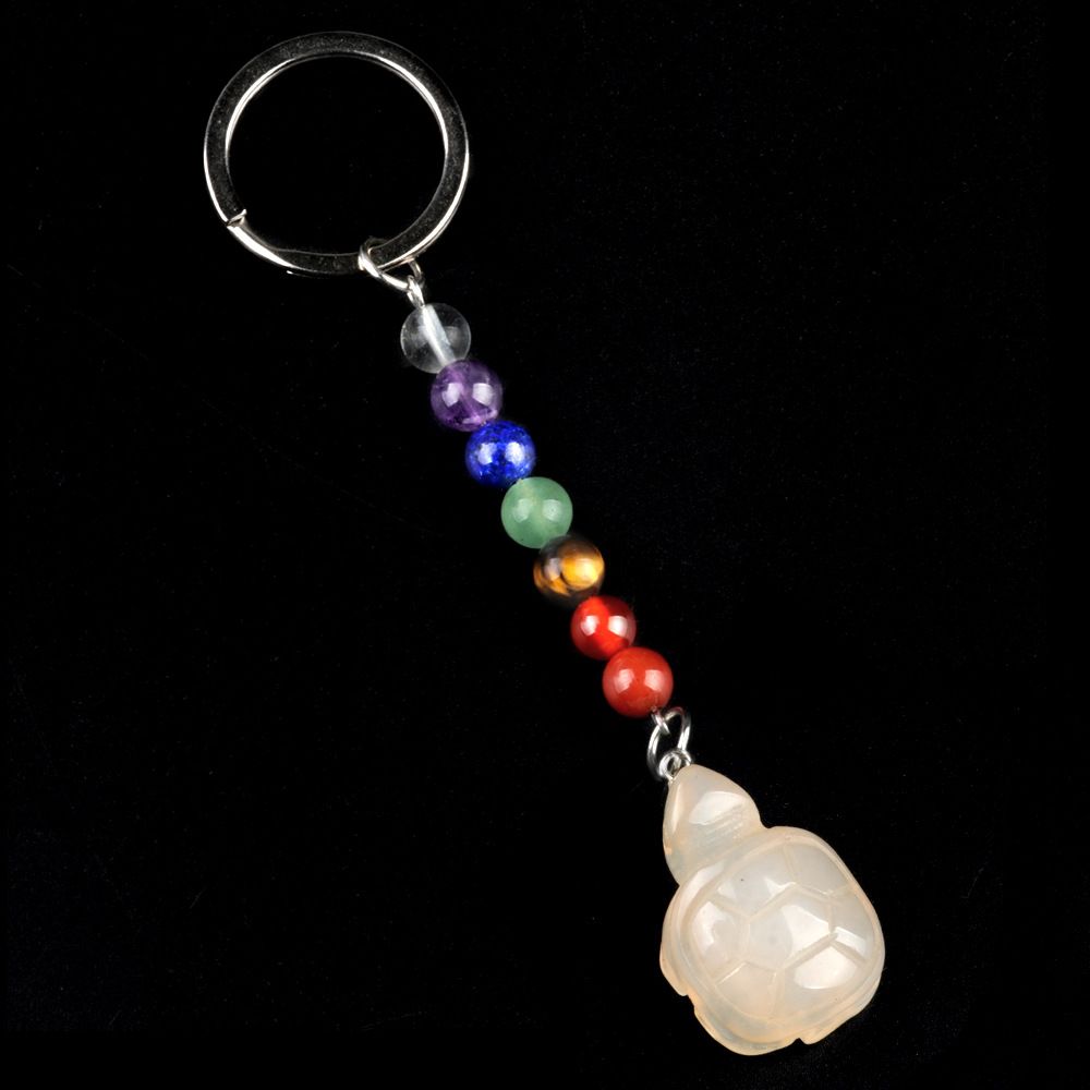 1955-Chaveiro de tartaruga de pedra de cristal colorido, pingente de jóias de chakra, pingente de chaveiro de animal pequeno