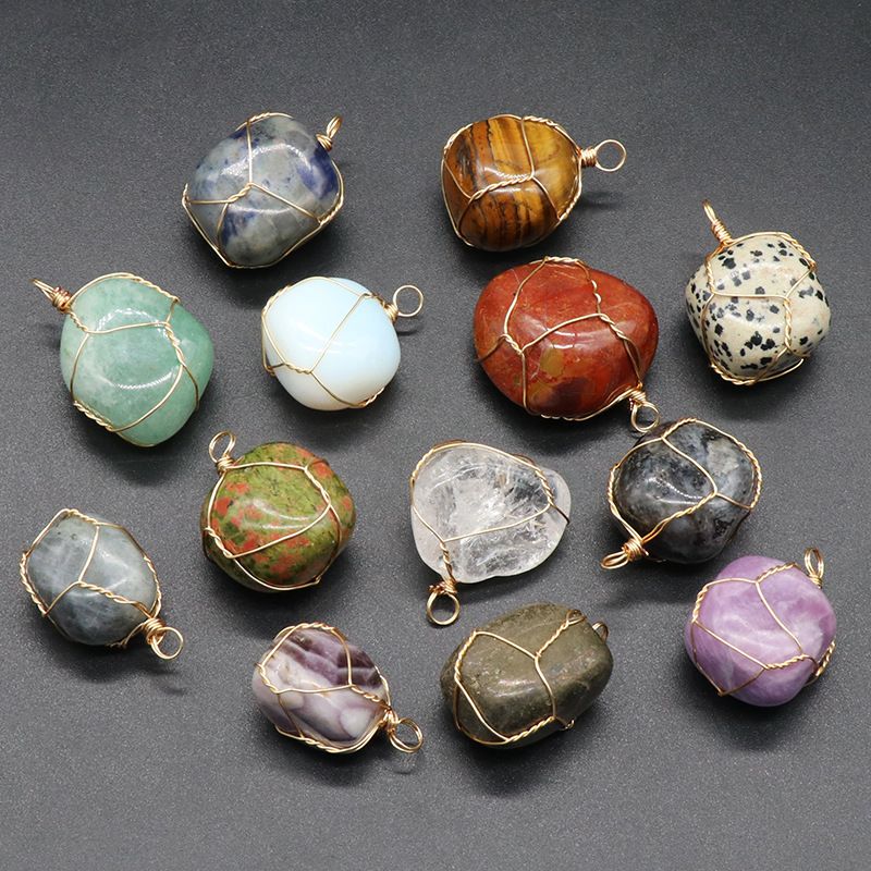 1192-Pingente irregular de enrolamento natural, jade de ágata cristal, acessórios de colar de ametista Dongling verde