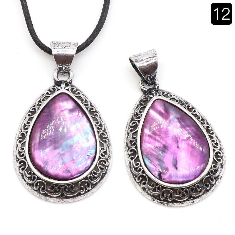 1185-Pingente de gota de água de pedra semipreciosa de ágata de cristal, liga incrustada, colar de concha de abalone lápis-lazúli