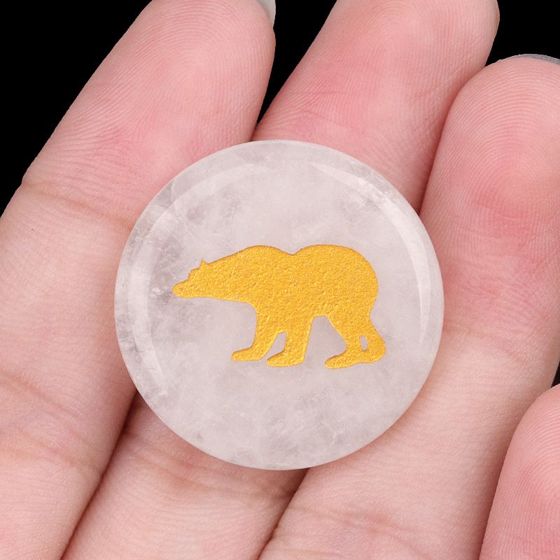 2199-Pedra de ágata de cristal natural gravada urso disco de 25mm pedra semipreciosa gravada padrão animal decoração criativa