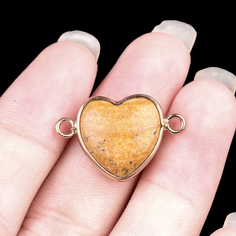 2026-15Mm conector de bainha de amor, pedra semi-preciosa natural amor duplo orifício de suspensão acessórios de jóias DIY