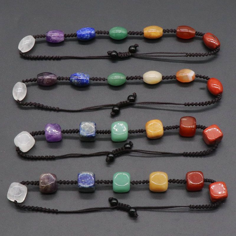 1230-Pulseira tecida de contas de arroz quadradas coloridas, pulseira colorida de ágata de cristal natural, jóias transfronteiriças