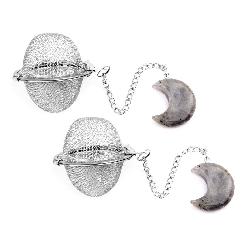 1789-Moon Tea Filter, Natural Crystal Agate Stone 304 Stainless Steel Tea Filter Sopa Hot Pot