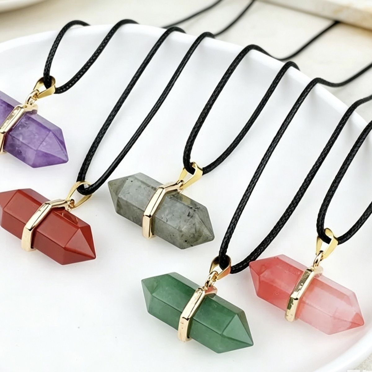 Colar de pilar hexagonal de pedra de cristal natural 13 * 36mm bala pingente de jóias DIY