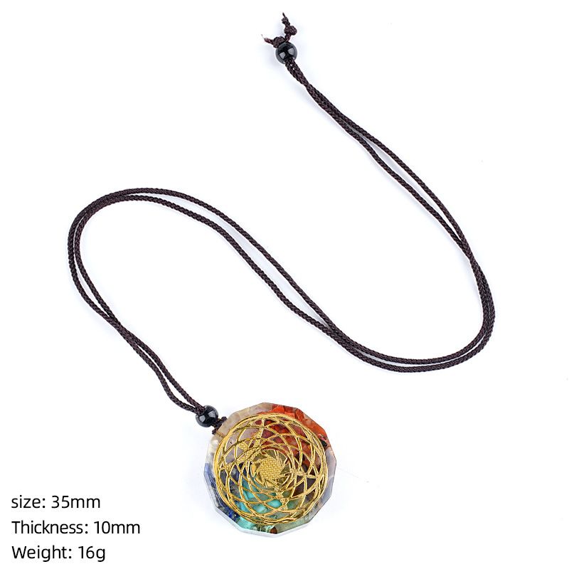 Colar de resina de pedra natural personalizado envoltório epóxi cascalho colorido polígono geométrico redondo pingente de meditação de ioga