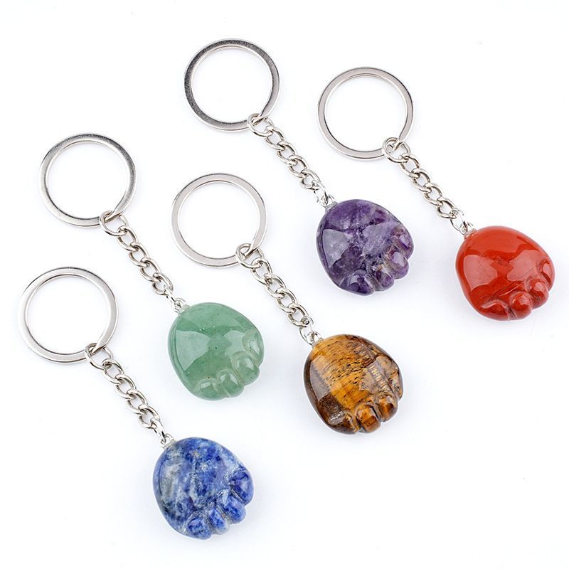 Pé de cristal natural chaveiro DIY saco de roupas bonito gravura decorativa semi-preciosa gato garra pingente