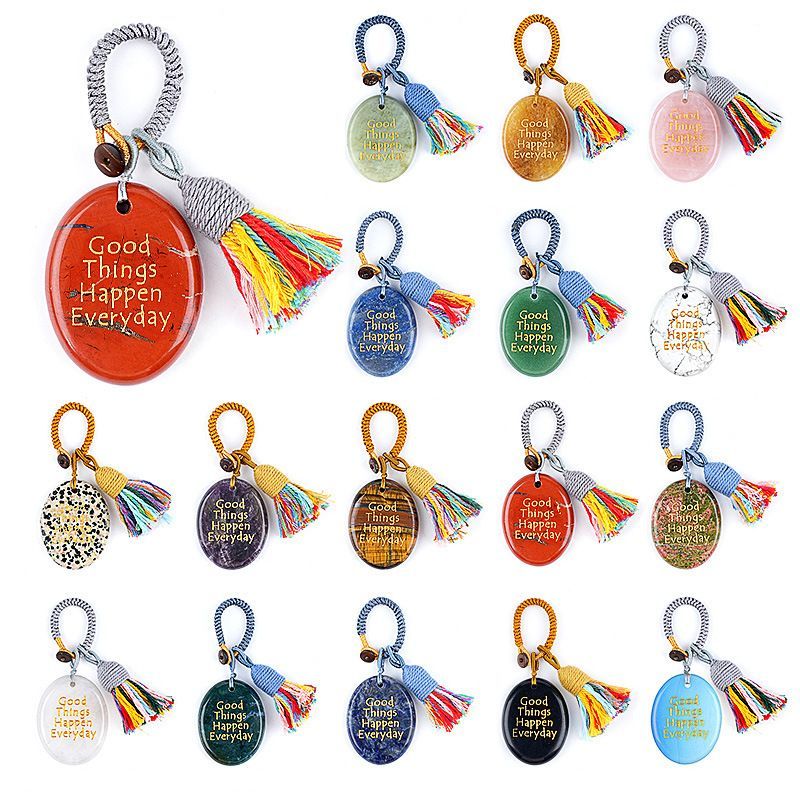 2469 Cristal natural palma de pedra chaveiro criativo saco reboque pendurado decorativo letras ágata mindfulness pedra pingente