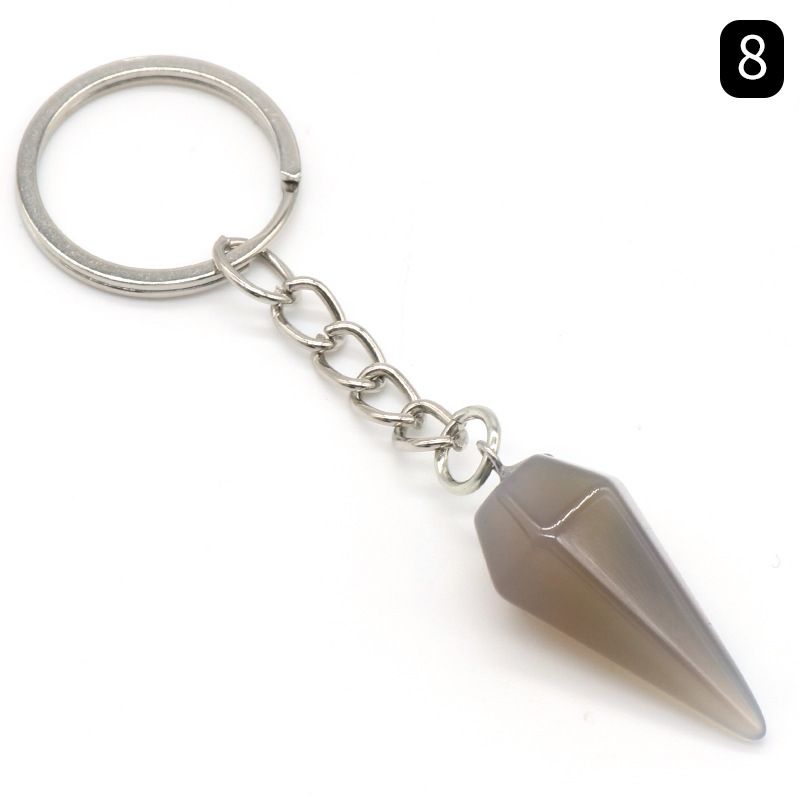 Chaveiro de cone hexagonal de pedra de ágata de cristal natural, pingente de joias de bolsa.