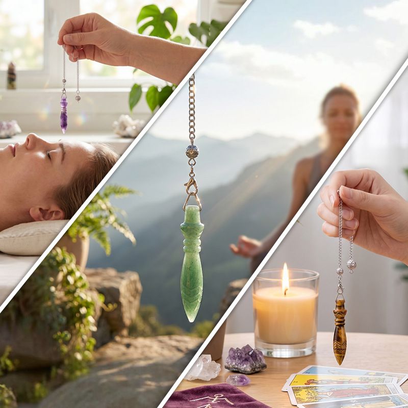 Pingente de pêndulo de cristal natural transfronteiriço Cetro vintage Meditação de ioga Frequência ajustável Thoth Thoth Pêndulo de jade