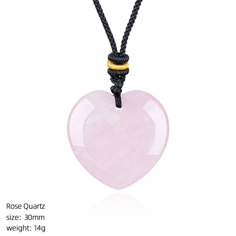 Colar de amor de cristal natural de 30Mm, pingente de coração de pêssego de pedra áspera simples para homens e mulheres do Dia dos Namorados com gravura em forma de coração de pedra natural.
