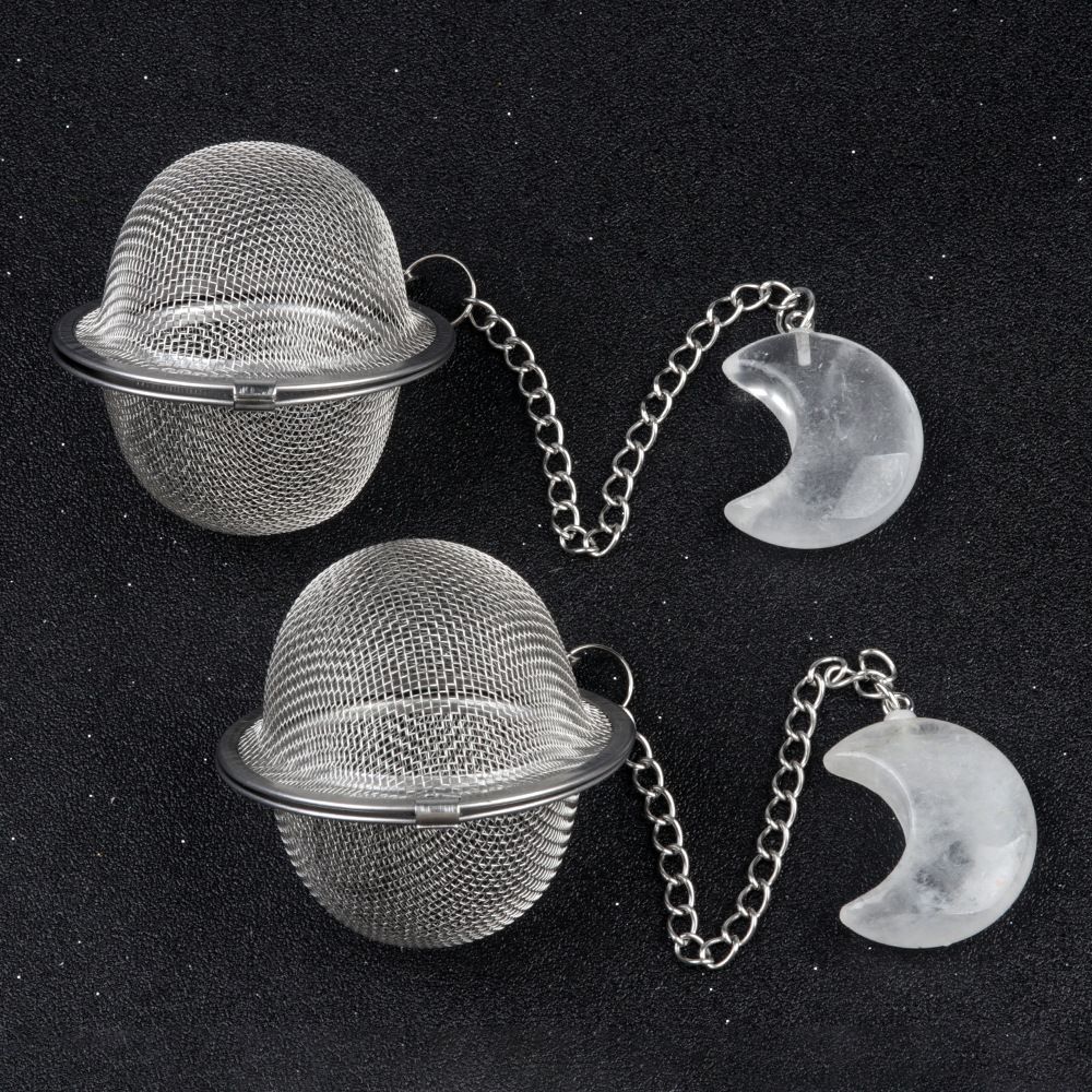 1789-Moon Tea Filter, Natural Crystal Agate Stone 304 Stainless Steel Tea Filter Sopa Hot Pot