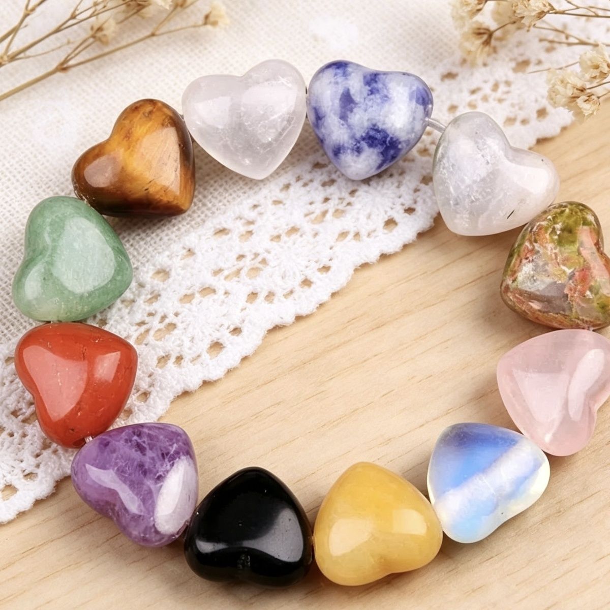 2305-Pedra de ágata de cristal natural 12mm amor buraco horizontal DIY jóias pingente coração ornamento