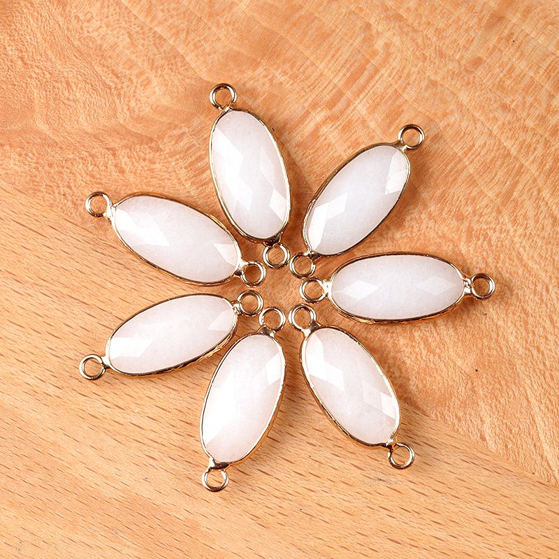 1636-Cristal Natural Oval Corte Duplo Pingente De Buraco Duplo Diy Acessórios Colar Brincos Acessórios Conector