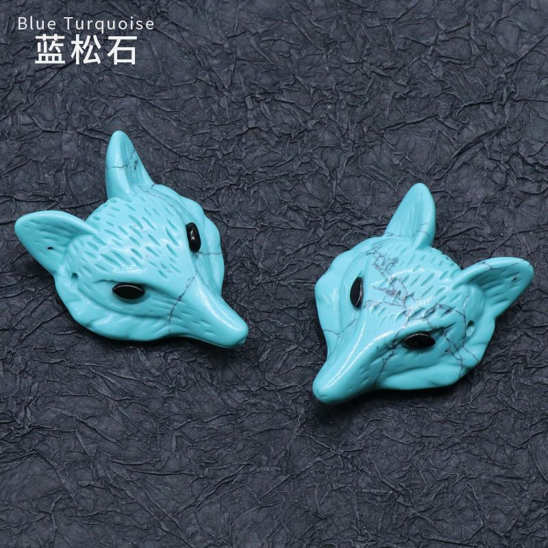 Pingente de raposa de cristal em pó 4CM venda quente, ágata de cristal semi-preciosa pedra gravada cabeça de raposa DIY acessórios de jóias