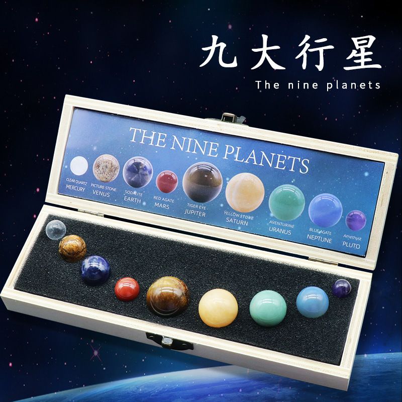 1264-Pedra de cristal natural nove planetas universo galáxia sistema solar planeta ciência planeta conjunto ensino