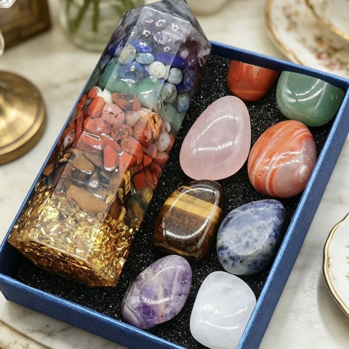 1332-9Cm conjunto de coluna hexagonal cristal natural colorido pedra resina epóxi cola hexagonal coluna decoração decoração decoração decoração decoração decoração