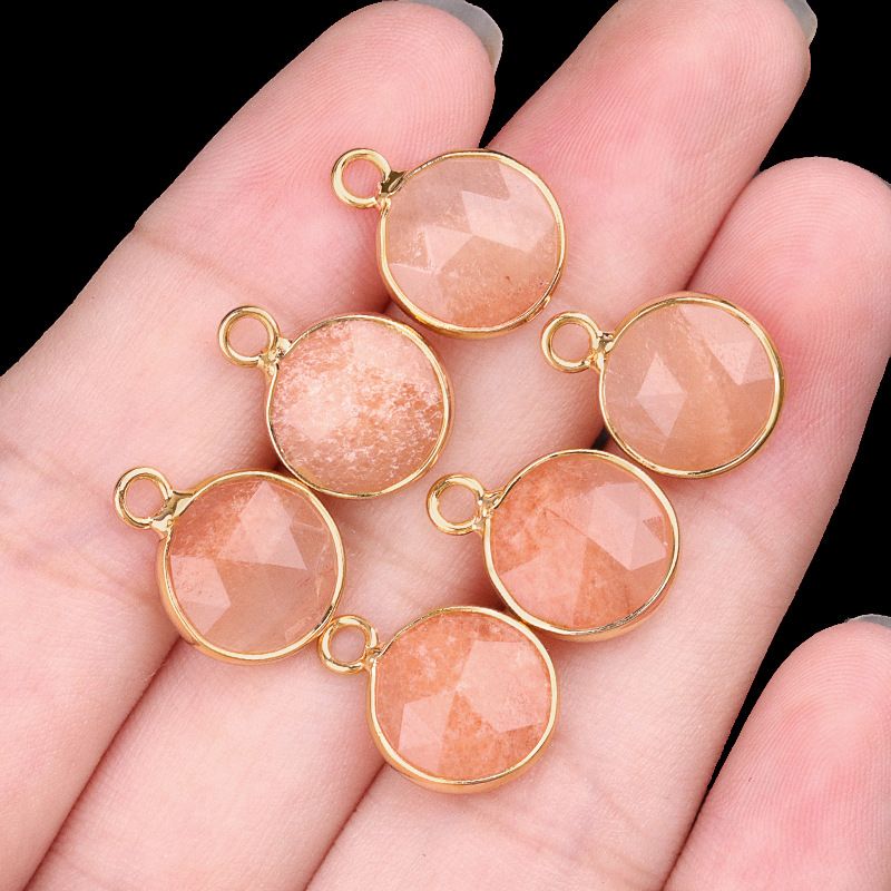 1825-Cristal natural ágata cobre bainha 10mm pingente de seção redonda DIY jóias colar brincos acessórios