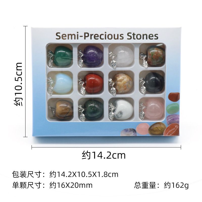 1496-Pedra de cristal natural 20mm maçã pequena 12 grade cor caixa ornamento pendente de uso duplo