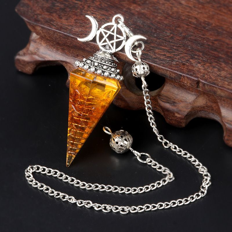 1690-Lua trifásica colorido cascalho resina cristal pedra preciosa hexagonal cone pêndulo, pingente de chakra