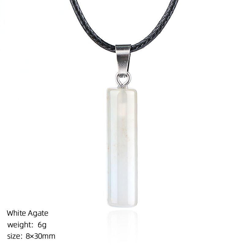 Colar cilíndrico de cristal natural 30Mm transfronteiriço europeu e americano estilo simples ágata escultura em pedra bruta pingente cilíndrico de pedra preciosa