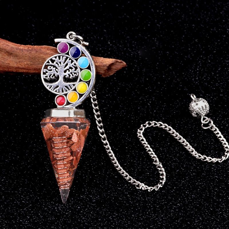 2145-Nova Árvore Colorida da Vida Resina De Cascalho De Cristal Hexagonal Cone Pêndulo Yoga Ornamento De Meditação