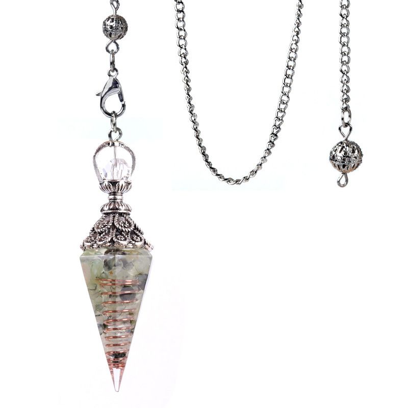 1924-Pêndulo de resina de cascalho colorido de cristal de prata antigo, pingente de cone hexagonal, transfronteiriço