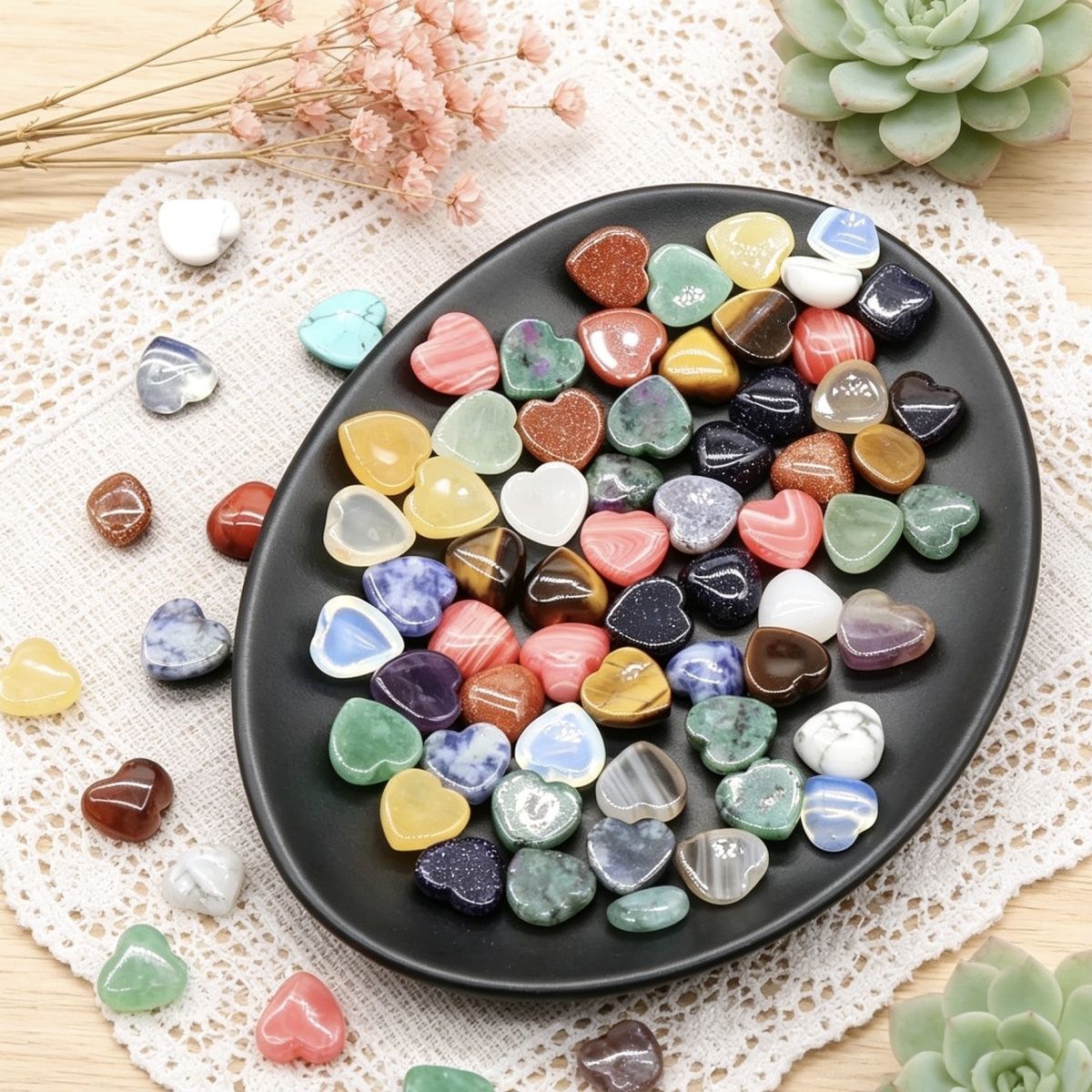 Superfície de anel de amor de 1218-10Mm, forma de coração curvo único de cristal natural, coração de pêssego plano jóias DIY incrustadas com pedra solta