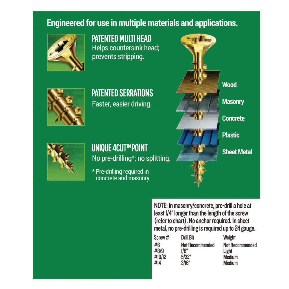 #10 x 3 in. Phillips-Square Drive Flat Head Full Thread Yellow Zinc Coated Multi-Material Screw (72 per Box)