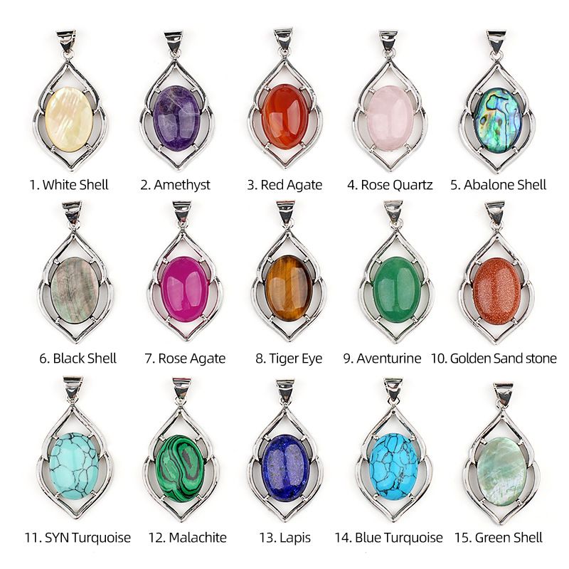 Cabeça de pedra semi-preciosa de cristal natural incrustada pingente de concha de ágata ametista olho de tigre DIY colar acessórios de jóias