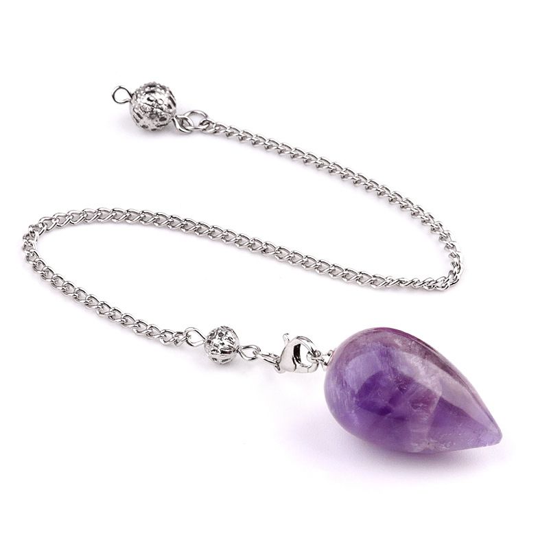 2150 Pingente de pêndulo de cristal natural em forma de gota meditação de ioga vintage pedra semipreciosa com pêndulo de ametista de corrente